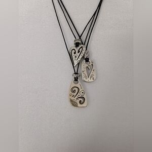 Classic Brighton Silver Triple Heart Black Cord Necklace